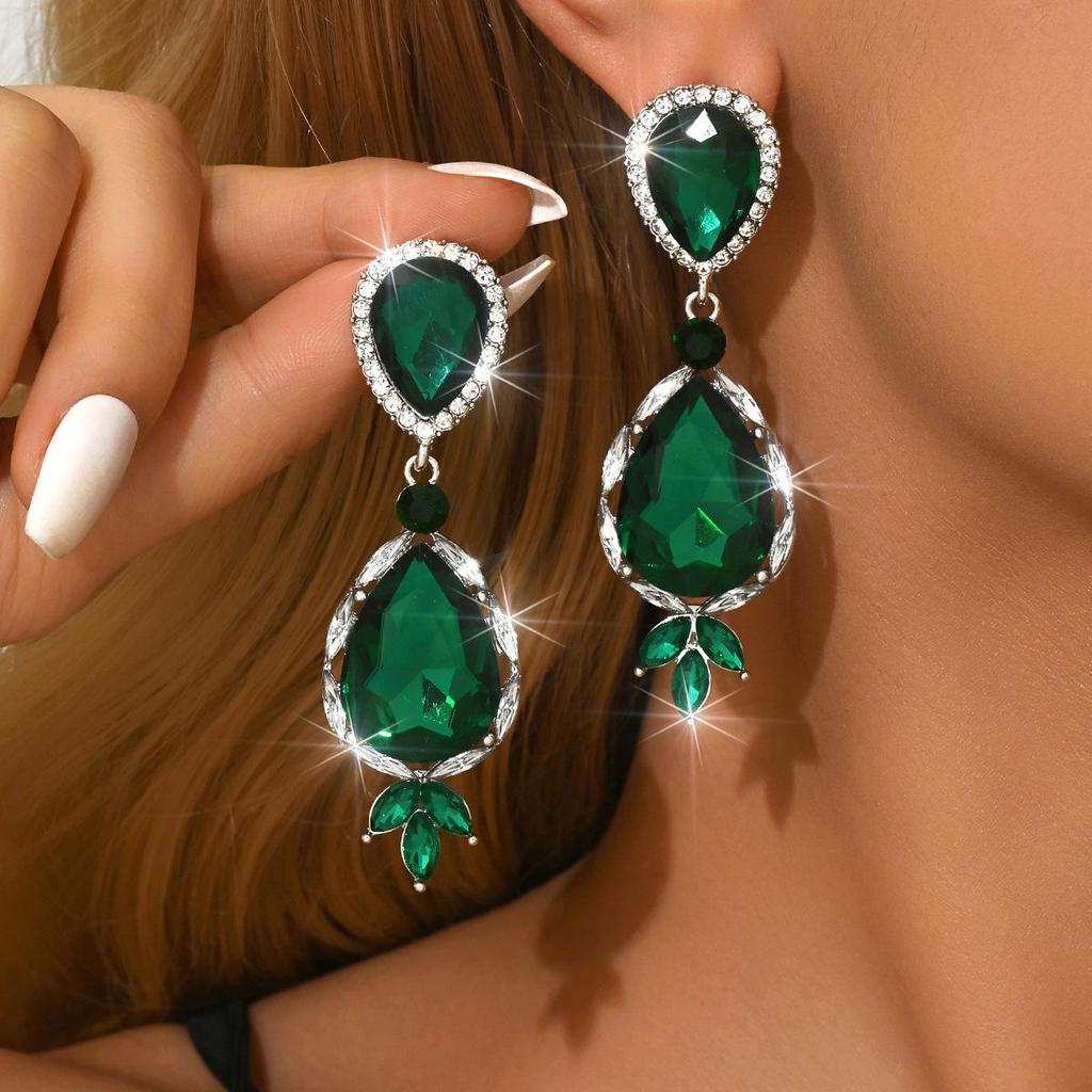 New Style Women's Retro Gemstone Stud Earrings - Red, Blue, Green Multi-Color Options, Light Luxury Court Style.