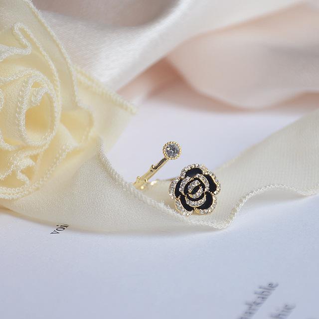 

Корейская модная бижутерия 14-каратное золотое покрытие, кольцо с каплей масла камелии и цирконием, элегантное женское регулируемое кольцо для выпускного вечера Resizable белый