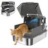 Lettiera per Gatti in Acciaio Inossidabile con Coperchio XXL 72L per Gatti Grandi e Multipli con Doppia Porta, Paletta, Pedale, Anti-Perdita
