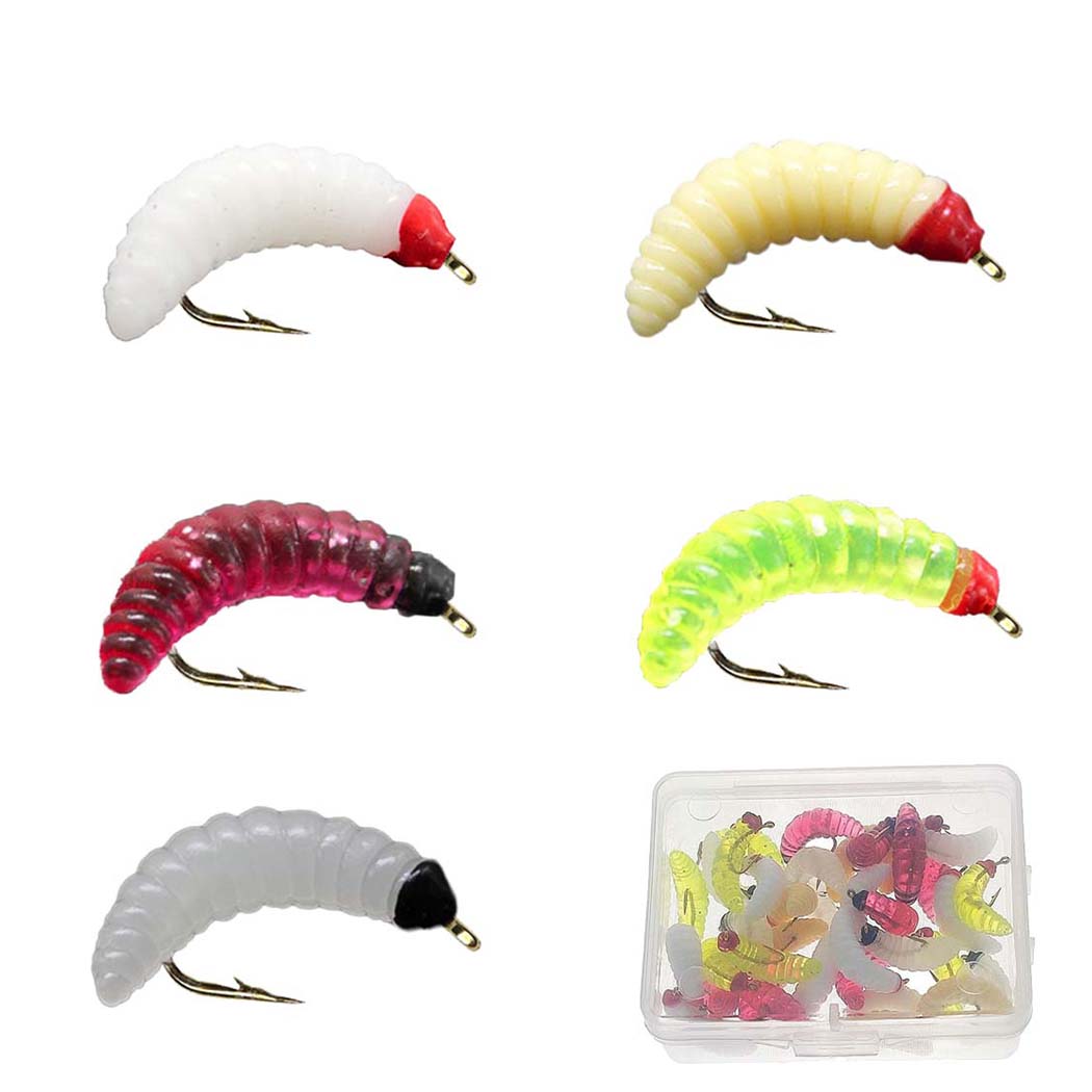 

5Pieces Maggot Fly Fishing Wet Trout Soft Flies for Bass/Trout/Salmon/Catfish Fishing Fly Nymph Files