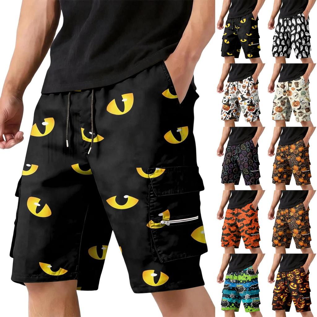 Men's Halloween Cargo Shorts Multi-Pocket Drawstring Casual Workout Shorts