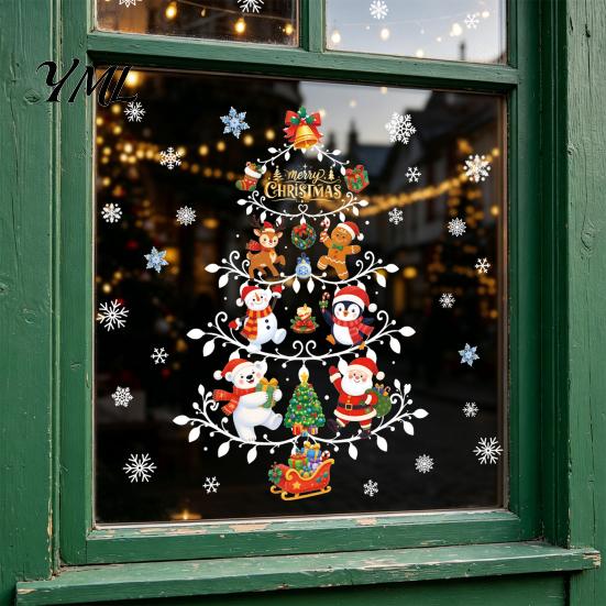 Seasonal Home Window Ornaments Reusable Christmas Clings, Double Sided PVC Static Glass Stickers, Snowman Snowflake Elk Santa Claus Decor Xmas