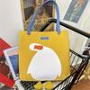 Large Capacity Shoulder Bag, Fun Duck Pattern Canvas Handbag, Suitable for School, Work, And Vacations
