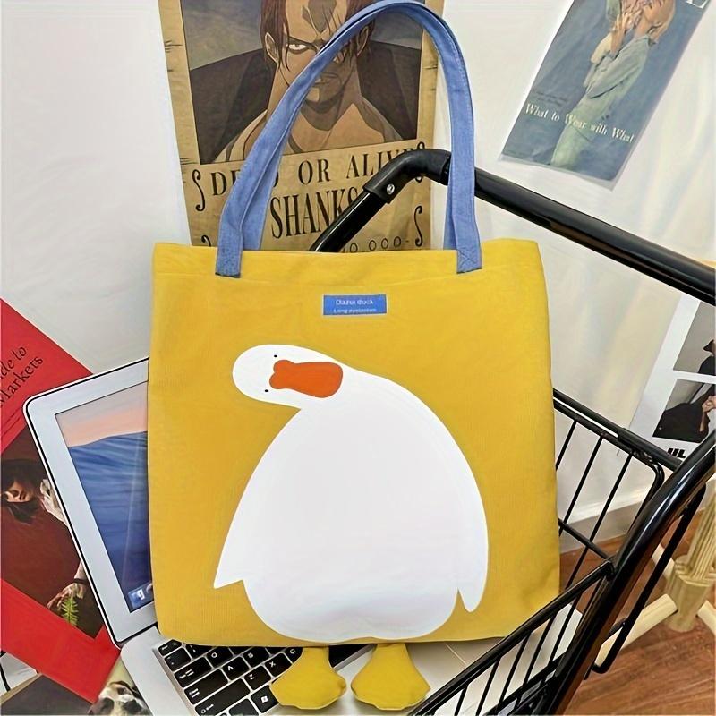 Large Capacity Shoulder Bag, Fun Duck Pattern Canvas Handbag, Suitable for School, Work, And Vacations