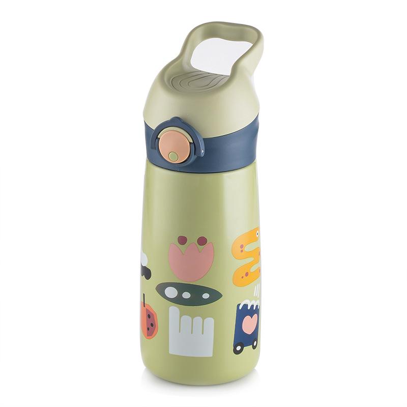 Children's Stainless Steel Insulated Straw Cup - Cute Cartoon Design for Kindergarten and Student Use