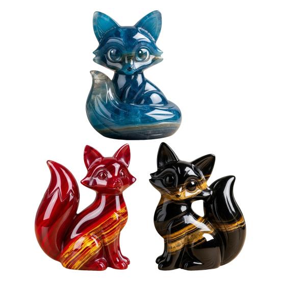 Little Fox Figurine Hand-Carved Healing Guardian Fox Statue Lucky Animal Sculpture Home Office Desktop Decoration Ornament