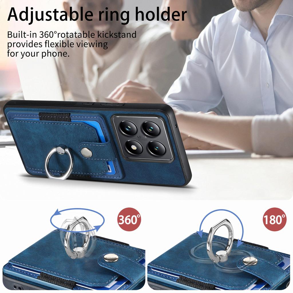 Para Capa de Celular Xiaomi 14T Pro Capa Traseira de Couro com Suportes para Cartões Suporte