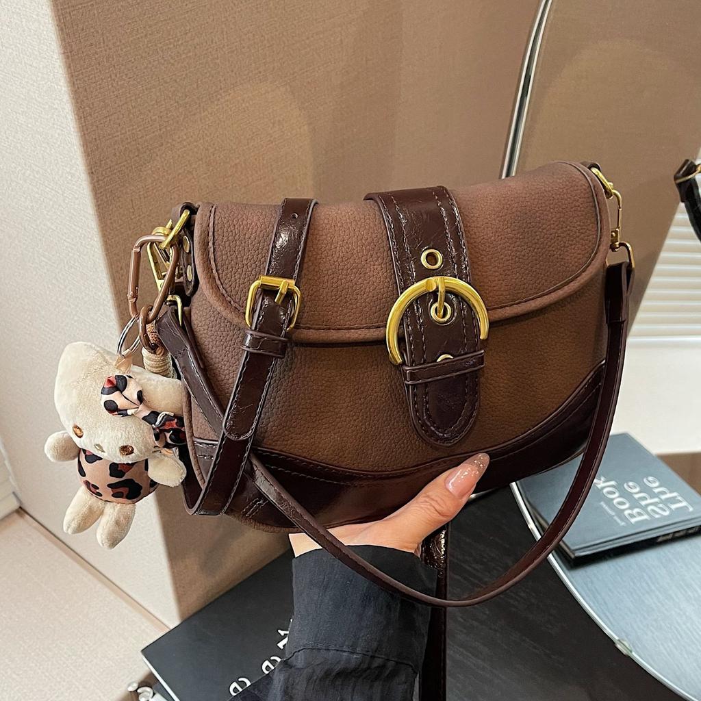 Vintage Autumn Underarm Bag Women'S Fashion French Splicing Contrasting Color Pea Bag Shoulder Baguette Bag
