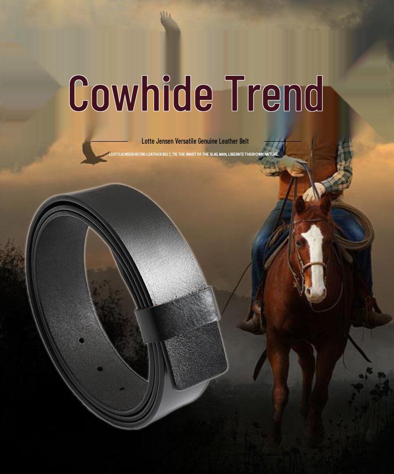 Pentagram Men's Cowhide Belt - Retro Smooth Buckle, Wide 130cm Decorative Trouser Belt