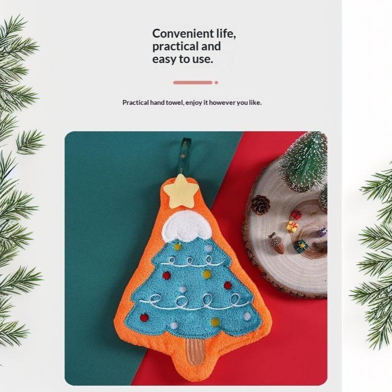 1Pc Christmas Hand Towel, Hanging Household Hand Towel, Kitchen And Bathroom Quick Drying Coral Fleece Christmas Towel