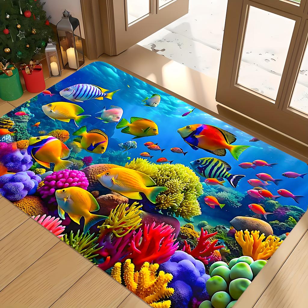 Ocean Animal Whale Coral Reef Pattern Floor Mat,Non-Slip,Easy to Clean,Suitable for Living Room,Bedroom,Kitchen,Office,Bathtub Shower,Bathro