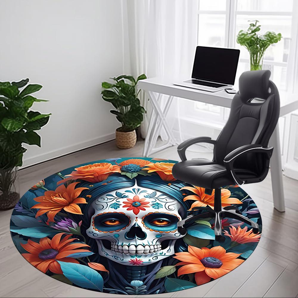 1pc Sugar Skull Design Chair Carpet for Office Non-Slip, Machine Washable Rug for Office, Room - Holiday Decor, Machine Made yy251016068