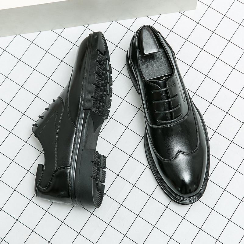 

Fashion Size 38-46 Retro Men Derby Shoes Men Thick soled Wear resistant Leather Shoes Men Lace up Business Fashion Dress Shoes 46 чёрный
