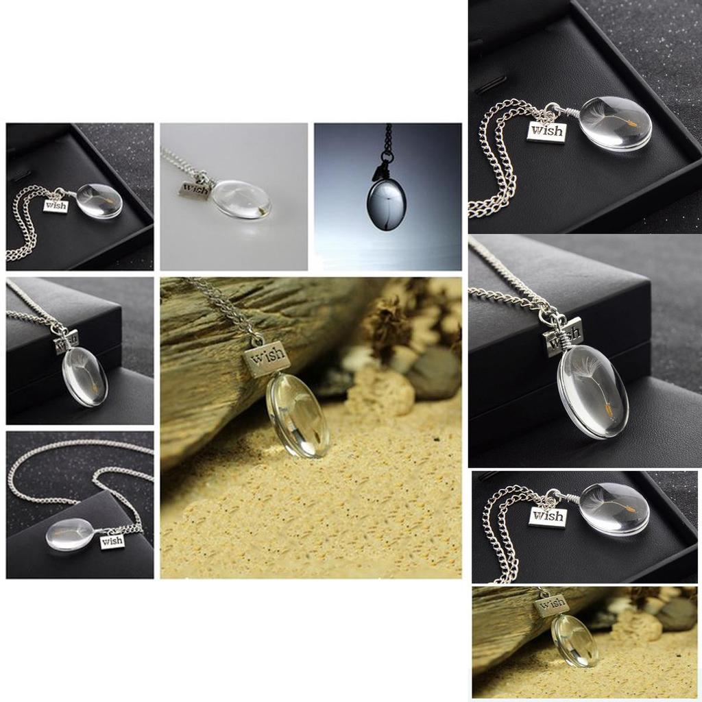 Elegant Wish Glass Real Dandelion Seeds In Glass Bottle Necklace Pendant