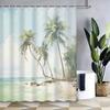 "Cartoon Sommerinsel Duschvorhang - Palmen- & Stranddesign, Polyester, 12 Haken inklusive, Badezimmerdeko im Hotelstil"