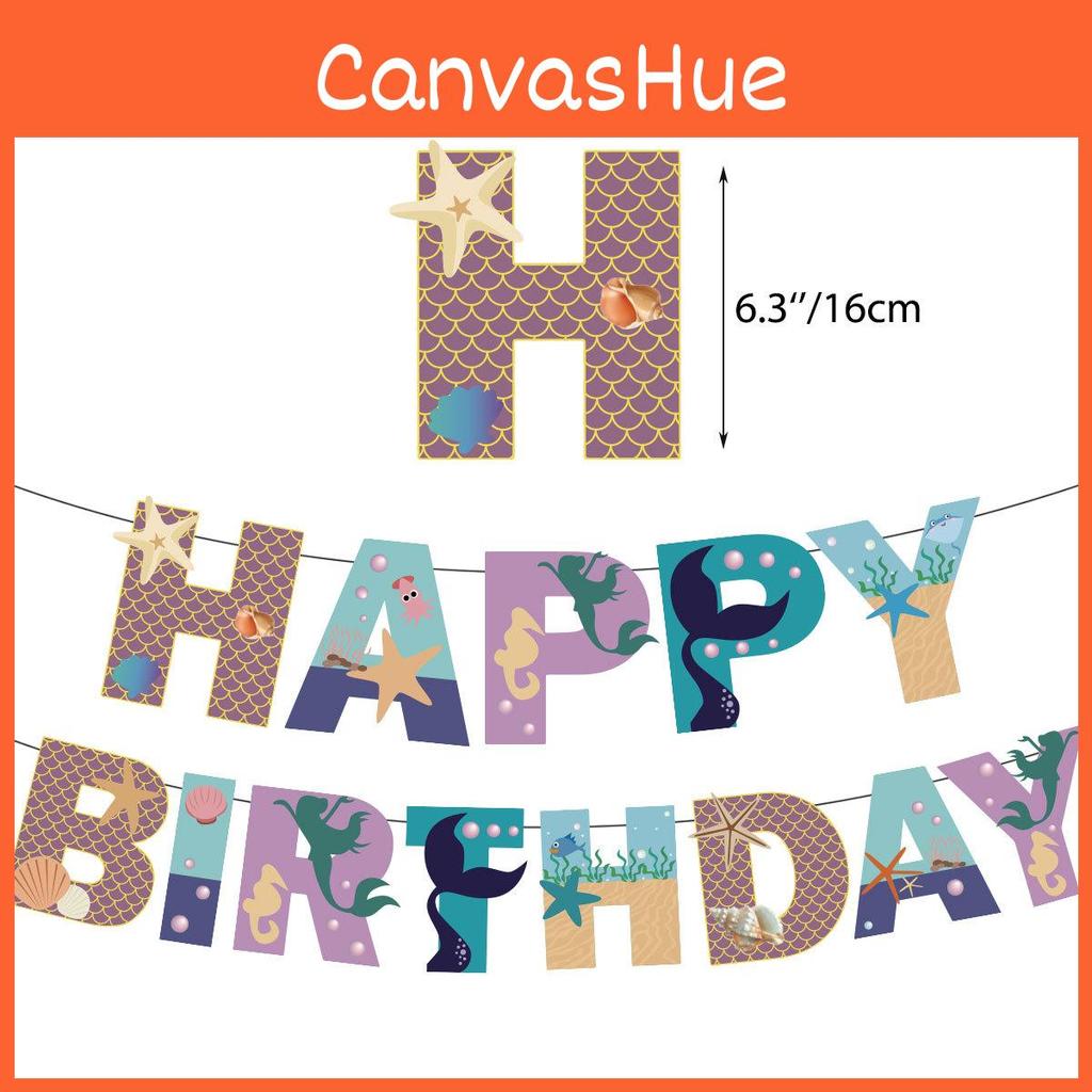 Paper Mermaid Party Decor Ocean Animal Birthday Banner Cake Topper Balloon Set