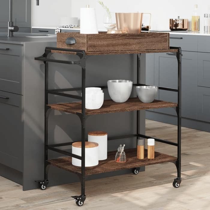 VidaXL Kitchen Trolley, Shelf with Wheels, Service Cart, Indoor Living Room Bathroom Storage Furniture, Oak 842345