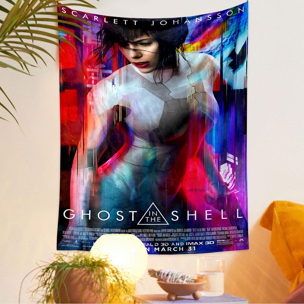 Ghost in the Shell Tapestry Wall Hanging, Scarlett Johansson Movie Poster, Sci-Fi Wall Decor for Bedroom Living Room Dorm