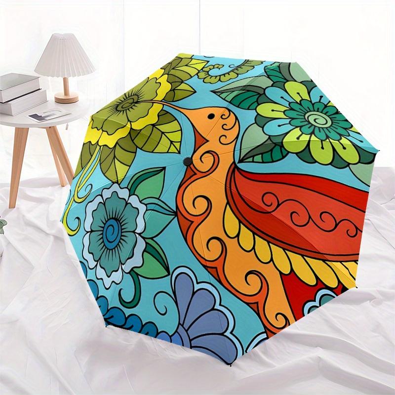 1pc Floral Print Automatic Folding Umbrella - 8-Rib Iron Frame, Windproof, Portable Sunshade with Plastic Handle for Travel & Outdoor Activi
