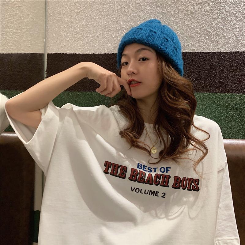 WTEMPO Women Casual Loose Basic Letter Printed Tops All-match College Style Street Female Short Sleeve T-shirts