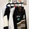 American Style Patchwork Sweatshirt Couple Casual Loose Half Zip Polo Top Trendy BF Fit