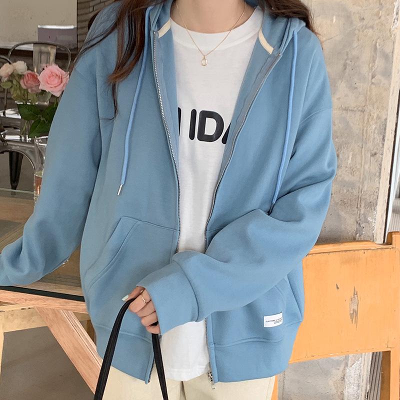Korean Loose Long Sleeve Cardigan Hoodie - Women's Spring/Autumn College Style Top.