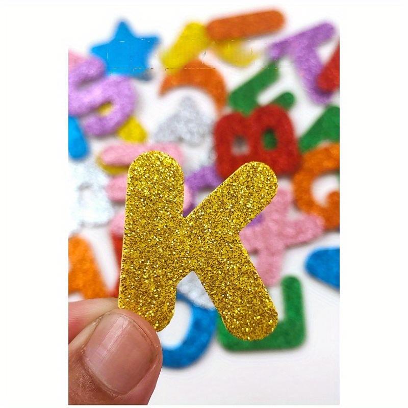 52pcs Glossy Alphabet Stickers, Self-Adhesive Foam Letters, Glitter Star And Heart Design, Plastic, Irregular Shape, Disposable