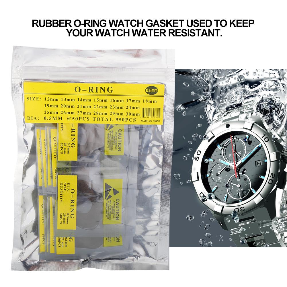 950Pcs O Ring Waterproof Rubber Seal Watch Back Cover Seal Gaskets Repairing Tool 0.5mm