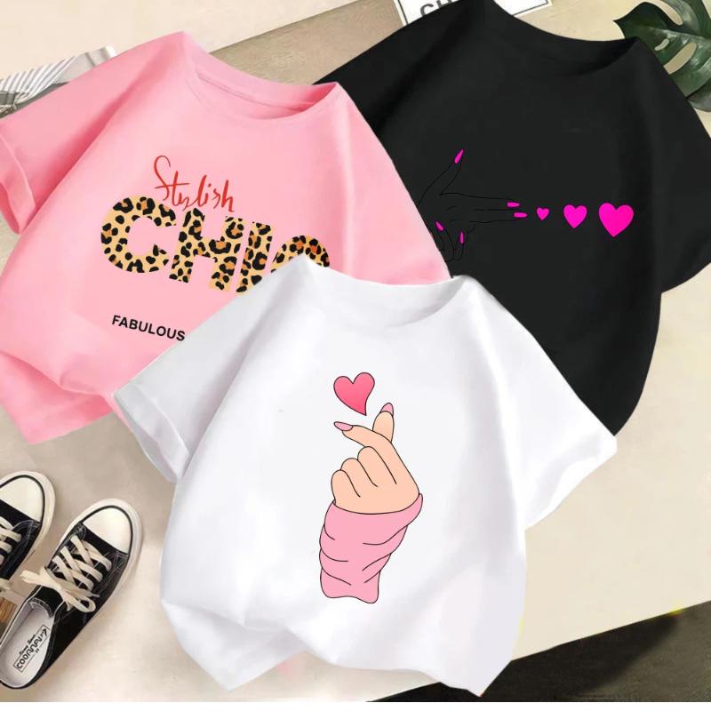 Children's Short-sleeved Summer Fashion Girls' T-shirt Bottoming Shirt New Half-sleeved Baby Round Neck Top Cotton