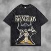Anime Neon Genesis Evangelion Manga Graphic Print T-shirt Men Women Vintage Washed O-neck Cotton Summer New Tee Streetwear Y2K Fashion Oversized Top