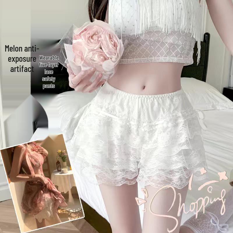 Women's Anti-Exposure Lace Drawstring Skirt Shorts with Non-Rolling Hem