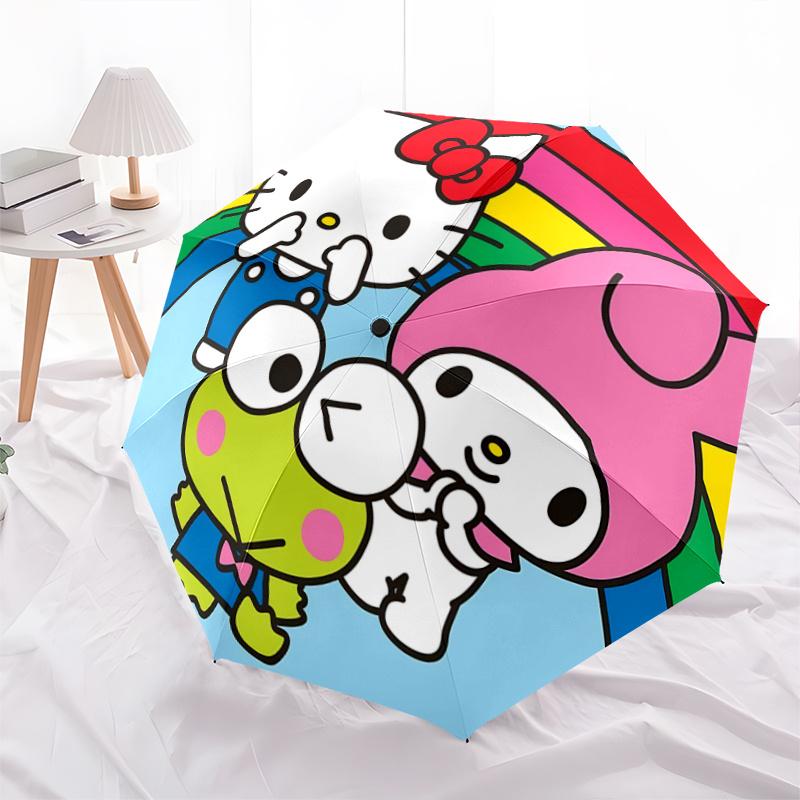 

1pc Hello Kitty My Melody Keroppi Automatic Folding Umbrella - Portable 3-Fold Design with Iron Frame - Outdoor for Fans, Travelers, Everyday Use - Pe