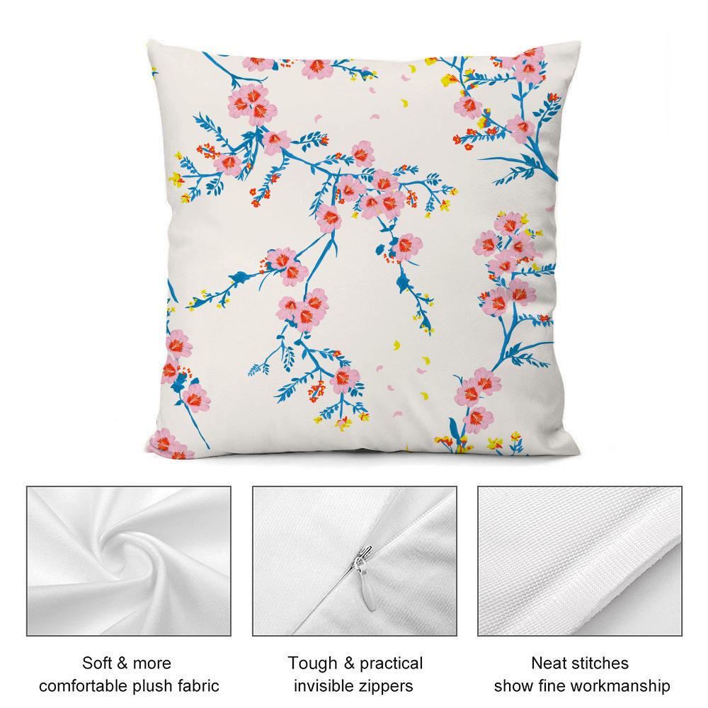 Sakura Blossom Pattern Cushion Cover Soft Plush Fabric DoubleSided Printed Cushion Covers for All Seasons Modern HomeDecor Gift