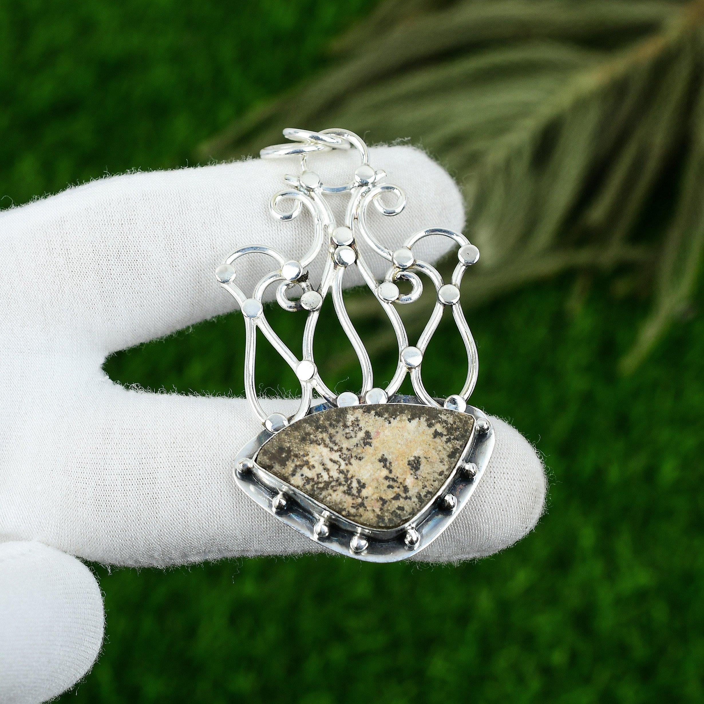 

Natural Psilomelane Dendrite Gemstone 925 Sterling Silver Pendant For Girls