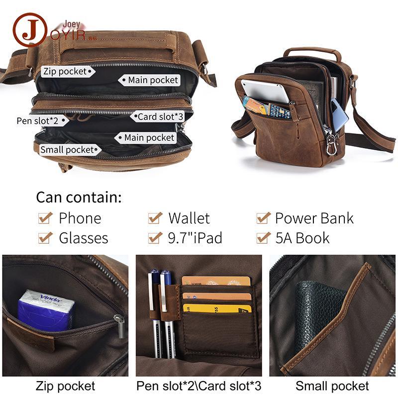 Genuine Leather Men's Large Capacity Vintage Crossbody Shoulder Bag