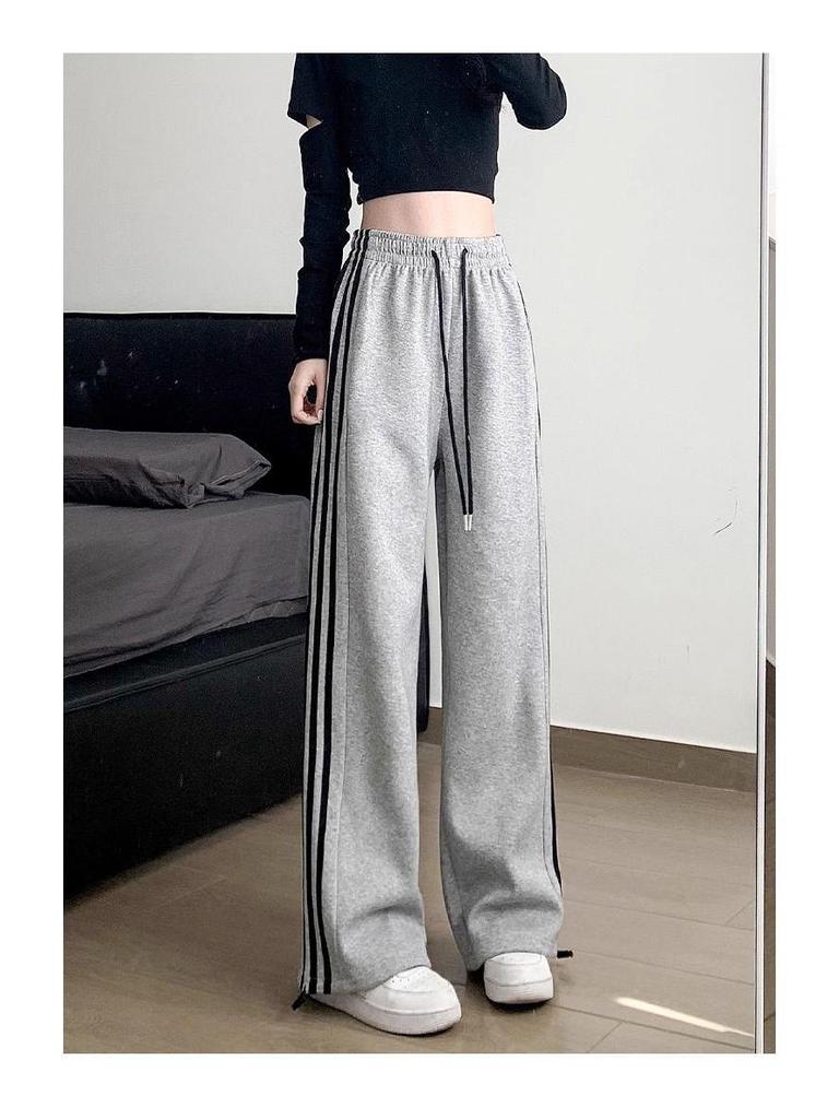 Damskie spodnie dresowe Off-White z wysokim stanem i paskami, w stylu amerykańskim, Kolekcja Wiosna/Jesień 2025, Krój prosty z mankietami