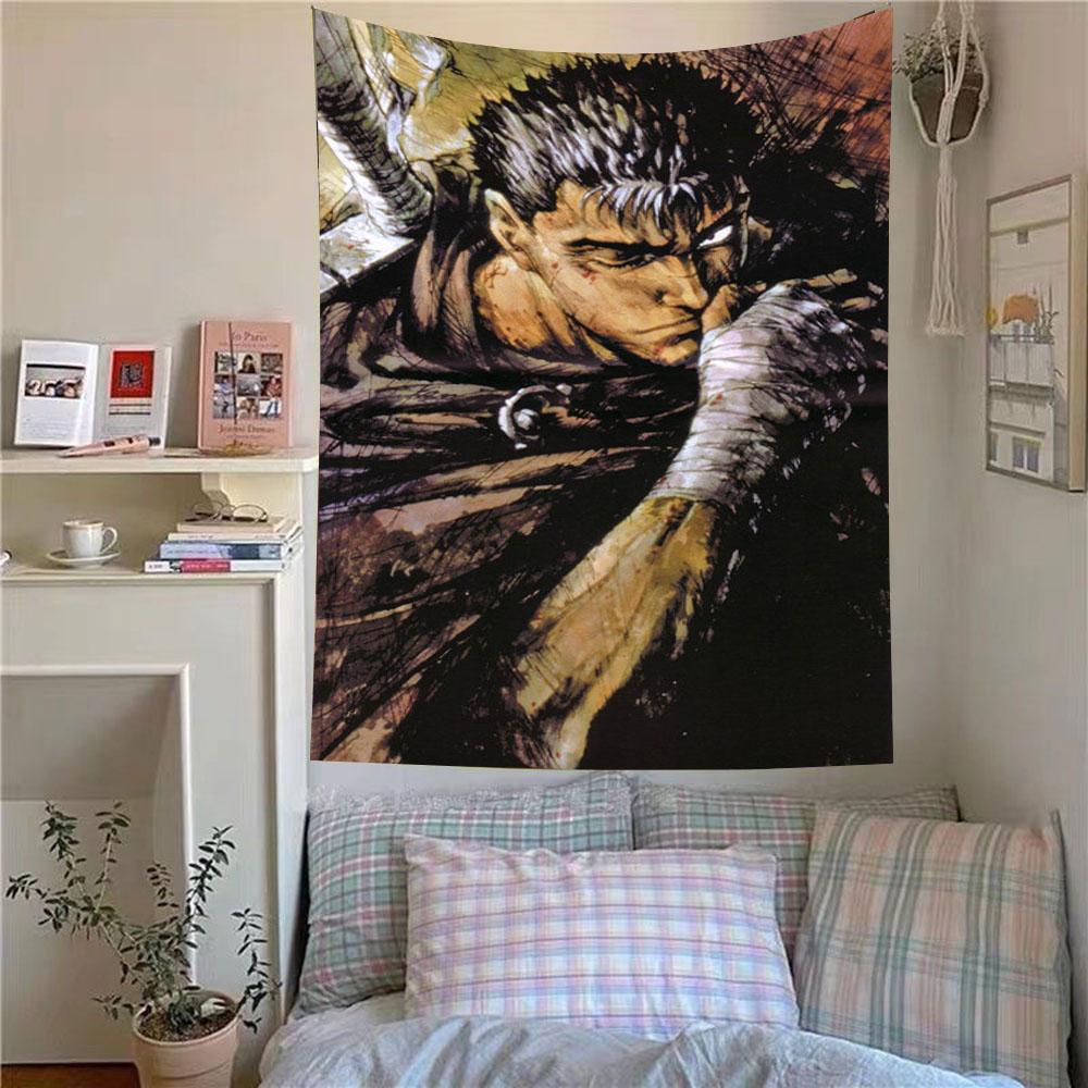 Hot Classic Anime Berserk Poster Tapestry Wall Hanging Fabric Interior Decor Tapestry Fans Room Aesthetic Decor Background Cloth