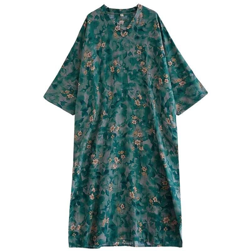 Women's Early Fall Floral Print Neck Maxi Dress Vacation-Ready Boho Chic Loose Fit Linen Blend for Comfort