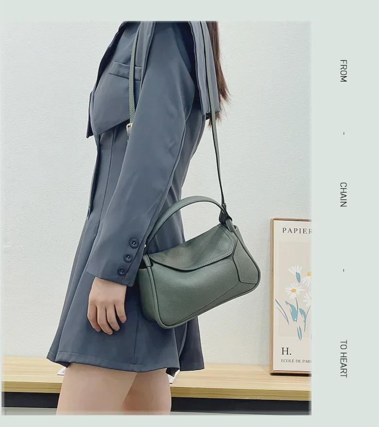 Bolsa Feminina Versátil e Fashion de Couro de Vaca de Ombro Único para o Outono de 2024