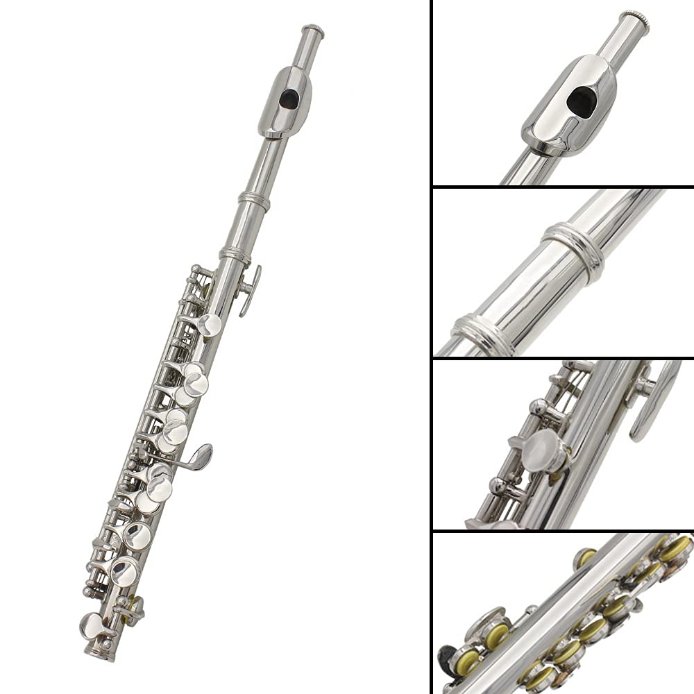 Cryfokt 16-hole Piccolo, Educational Wind Instrument for Band Performances for Beginners (silver), CRYFOKTTQK76I30GA-02