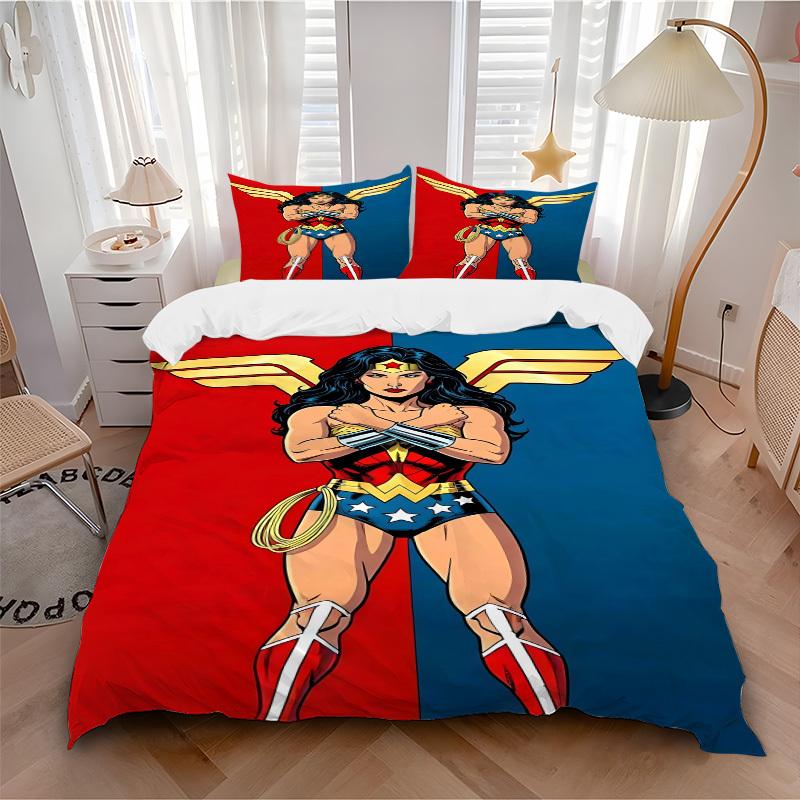 3pcs Wonder Woman, superhero Cover Set, Bedding Set, Soft Comfortable Duvet Cover, For Bedroom, Guest Room (1*Duvet Cover + 2*Pillowcases, W
