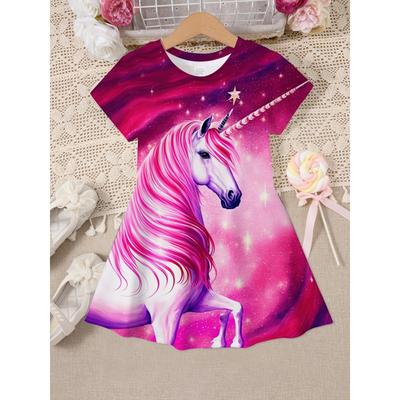 Sparkly Pink Magical Unicorn Party Dress | Short Sleeve Princess Summer Dress with Unicorn Horn