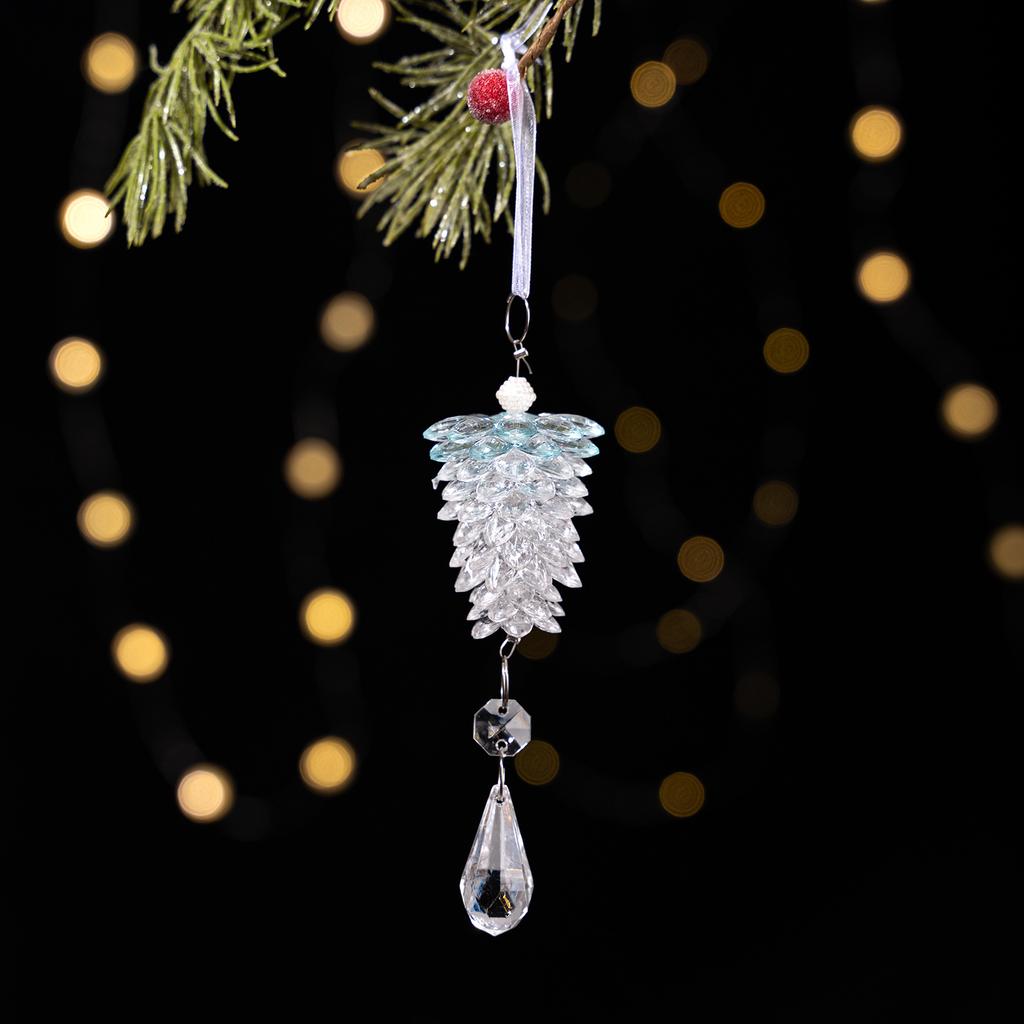 Christmas New Decorative Transparent Crystal Pine Cone Pendant Small Tree Ornaments Simulated Acrylic New Year Ball Tree
