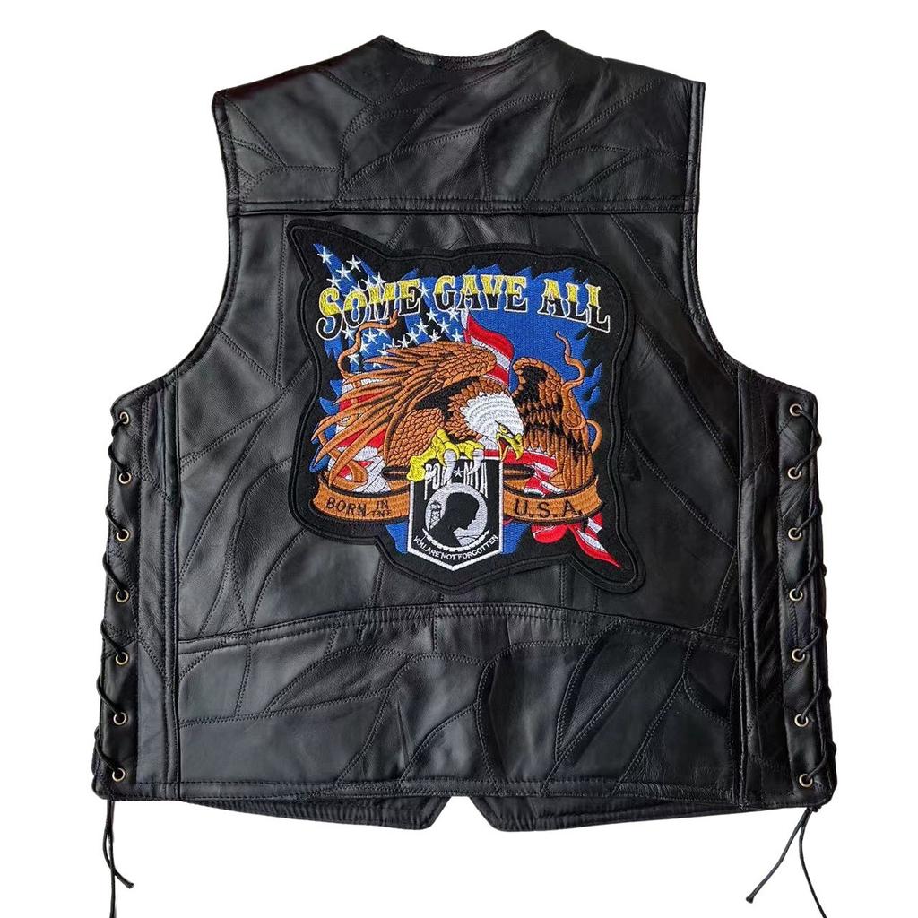 Leder Motorradweste, Herren Lederweste, Europäische und Amerikanische Radfahrerweste, Ganzjahresweste, Besticktes Abzeichen Sonderangebot