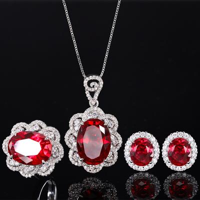 Schmuck Simulation Roter Korund Eiförmig Temperament Retro Set 13 * 18-10-12