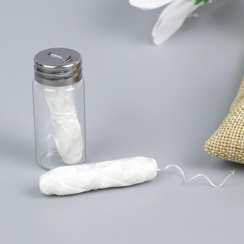 30M Vegan Biodegradable Bamboo Charcoal Dental Floss With Refillable Glass Holder Mint Flavored Tiny Floss