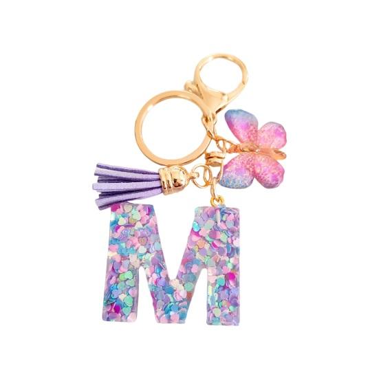 Butterfly Initial Letter Keychain Pendant Exquisite Practicality Backpack School Bag Decoration Purple Alphabet Keychain for Girls Women