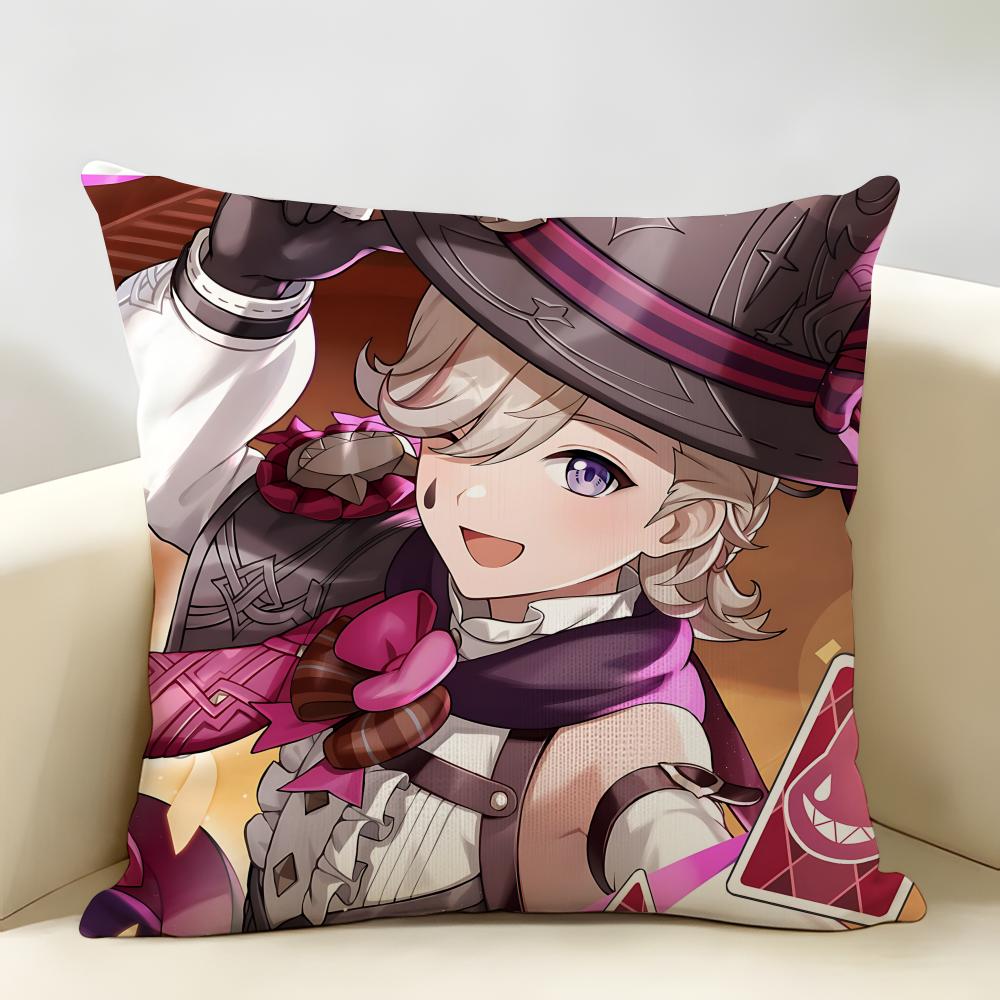 Lyney Genshin Impact Cushion Cover Natural Linen Organic Fabric DoubleSided Printing Room Sofa Decor Pillow Case