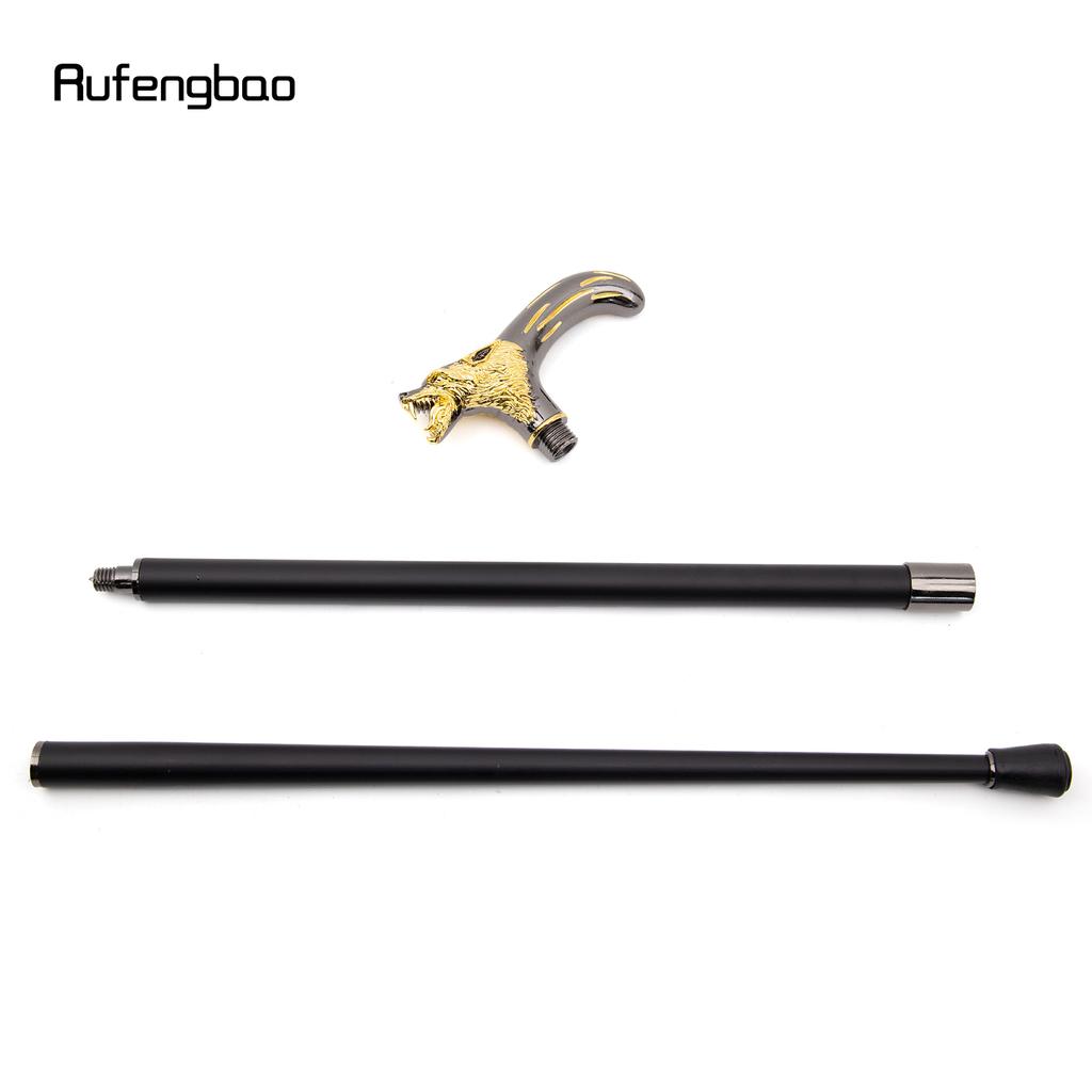 Golden Black Wolf Head Biting Walking Cane Fashion Decorative Walking Stick Gentleman Elegant Cosplay Cane Knob Crosier 92cm