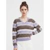 Shop   Women V Neck Color Block Striped Knit Top Purple Bom Wkn260015